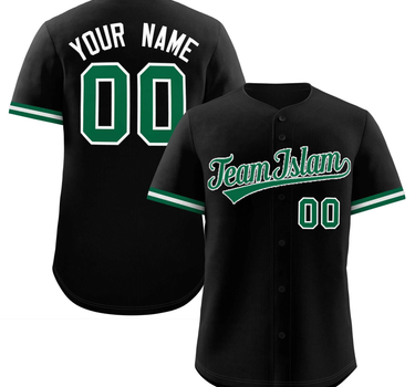 Muslim Heroes Edition BLACK KELLY GREEN FULL BUTTON DESIGN AUTHENTIC BASEBALL JERSEY