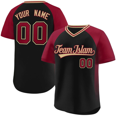 BLACK CRIMSON RAGLAN SLEEVES SIDE SPOT AUTHENTIC PULLOVER BASEBALL JERSEY