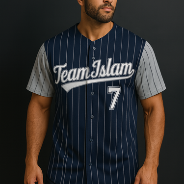 Muslim Heroes Edition Navy White-Gray Stripe Fashion Raglan Sleeves Authentic Baseball Jersey