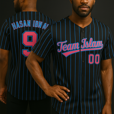 Muslim Heroes Edition BLACK PINK-POWDER BLUE STRIPE FASHION AUTHENTIC BASEBALL JERSEY