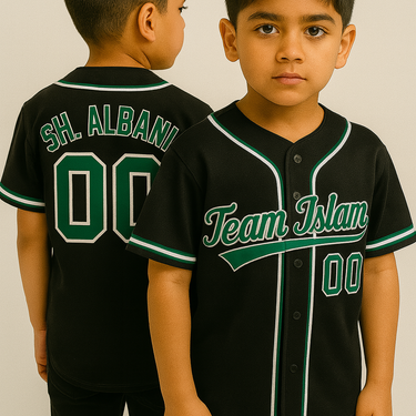 Muslim Heroes Edition BLACK KELLY GREEN FULL BUTTON DESIGN AUTHENTIC BASEBALL JERSEY