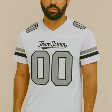 Muslim Heroes Edition WHITE SILVER-BLACK CLASSIC STYLE MESH AUTHENTIC FOOTBALL JERSEY
