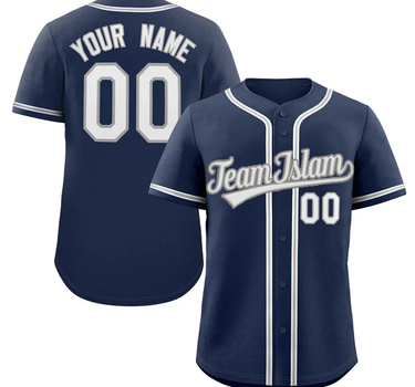 Muslim Heroes Edition Navy White-Gray Classic Style Authentic Baseball Jersey