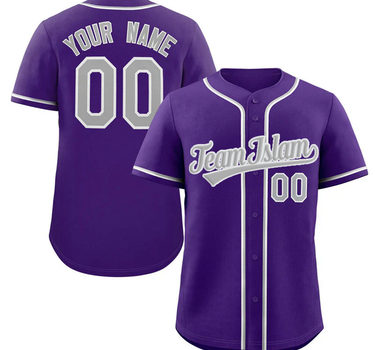 Muslim Heroes Edition Purple Gray-White Classic Style Authentic Baseball Jersey