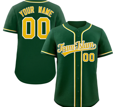 Muslim Heroes Edition Green Gold-White Classic Style Authentic Baseball Jersey