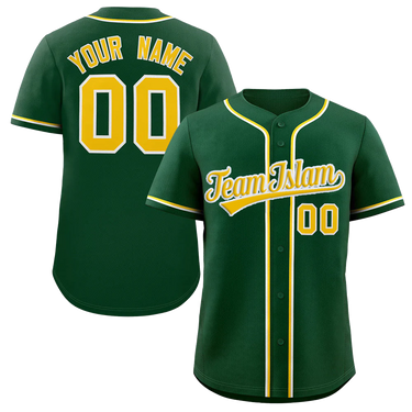 Muslim Heroes Edition Green Gold-White Classic Style Authentic Baseball Jersey