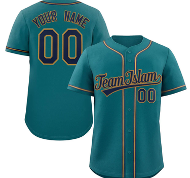 Muslim Heroes Edition Aqua Navy-Old Gold Classic Style Authentic Baseball Jersey