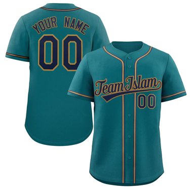 Muslim Heroes Edition Aqua Navy-Old Gold Classic Style Authentic Baseball Jersey