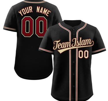 Muslim Heroes Edition Black Crimson-Cream Classic Style Authentic Baseball Jersey