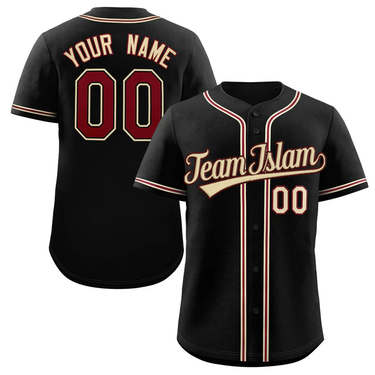 Muslim Heroes Edition Black Crimson-Cream Classic Style Authentic Baseball Jersey