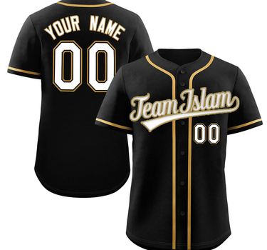 Muslim Heroes Edition Black White-Gold Classic Style Authentic Baseball Jersey