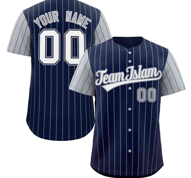 Muslim Heroes Edition Navy White-Gray Stripe Fashion Raglan Sleeves Authentic Baseball Jersey