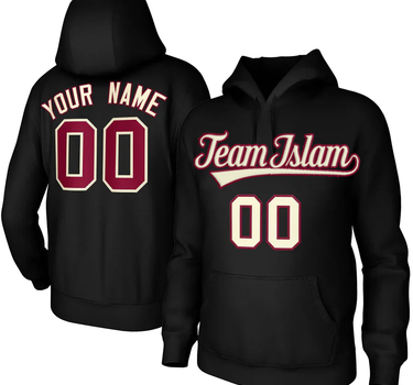 Muslim Heroes Edition Classic Style Hoodie Athletic Black Pullover Sweatshirt - Black Maroon!