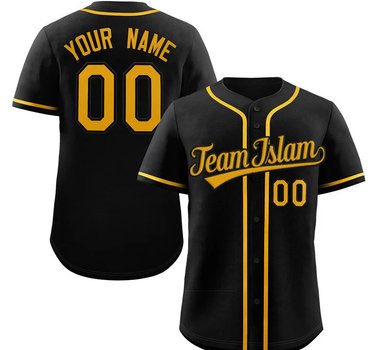 Muslim Heroes Edition Black Yellow Classic Style Authentic Baseball Jersey