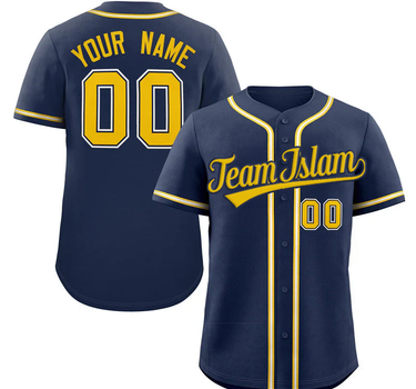 Muslim Heroes Edition Navy Yellow-White Classic Style Authentic Baseball Jersey