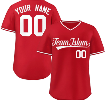 RED CLASSIC STYLE V-NECK AUTHENTIC PULLOVER BASEBALL JERSEY