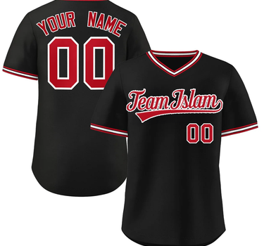 Muslim Heroes Edition BLACK RED-WHITE CLASSIC STYLE V-NECK AUTHENTIC PULLOVER BASEBALL JERSEY