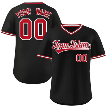 Muslim Heroes Edition BLACK RED-WHITE CLASSIC STYLE V-NECK AUTHENTIC PULLOVER BASEBALL JERSEY