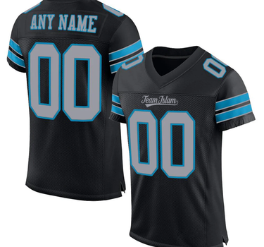 Muslim Heroes Edition BLACK LIGHT GRAY-PANTHER BLUE CLASSIC STYLE MESH AUTHENTIC FOOTBALL JERSEY