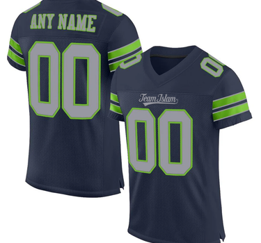 Muslim Heroes Edition NAVY LIGHT GRAY-NEON GREEN CLASSIC STYLE MESH AUTHENTIC FOOTBALL JERSEY