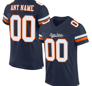 Muslim Heroes Edition NAVY WHITE-ORANGE CLASSIC STYLE MESH AUTHENTIC FOOTBALL JERSEY