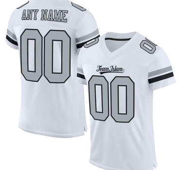 Muslim Heroes Edition WHITE SILVER-BLACK CLASSIC STYLE MESH AUTHENTIC FOOTBALL JERSEY